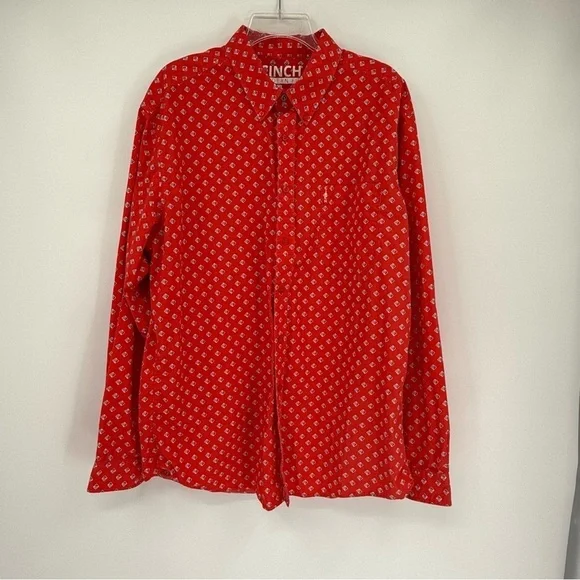 Cinch Red Geo Print Rodeo Western Button Front Shirt Mens Size XL Long Sleeves - Picture 8 of 9